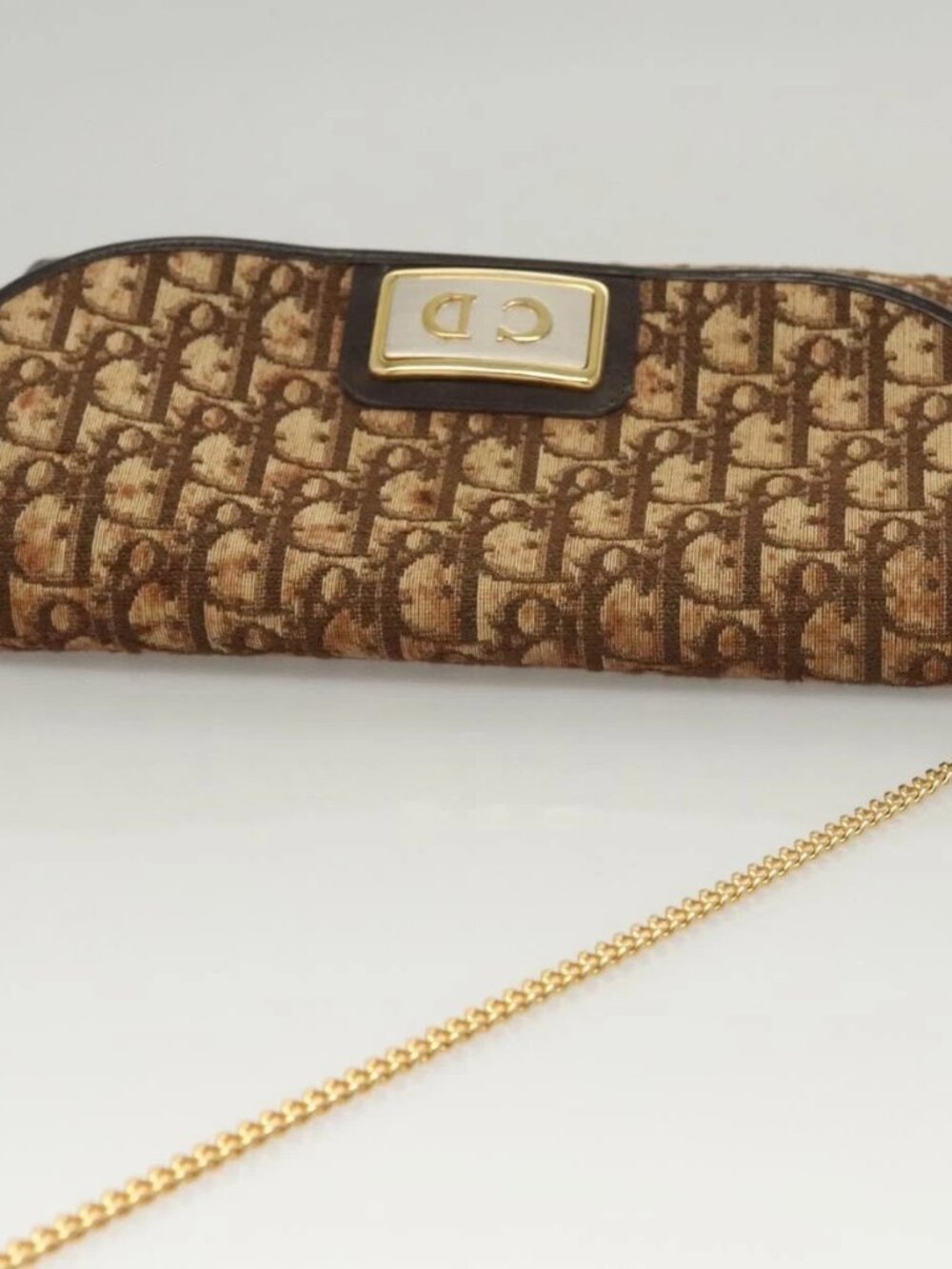 Christian Dior Trotter Canvas Chain Shoulder Bag Brown Gold Auth 117785 - Picture 6 of 15